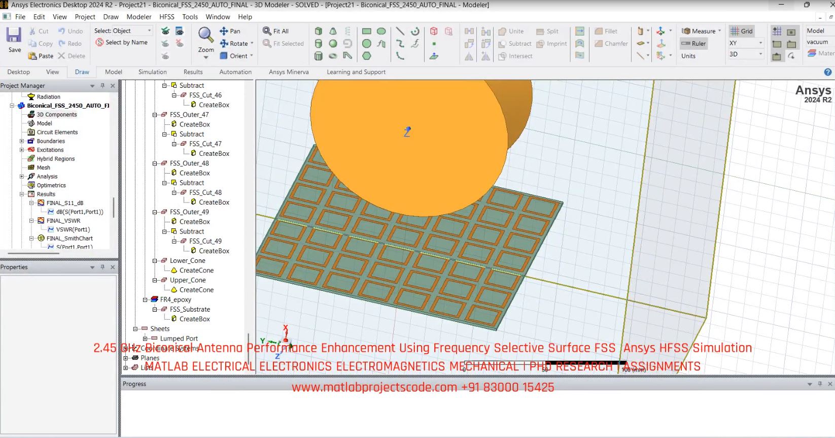 2.45 GHz Biconical Antenna Performance Enhancement Using Frequency Selective Surface FSS Ansys HFSS Simulation project thumbnail image