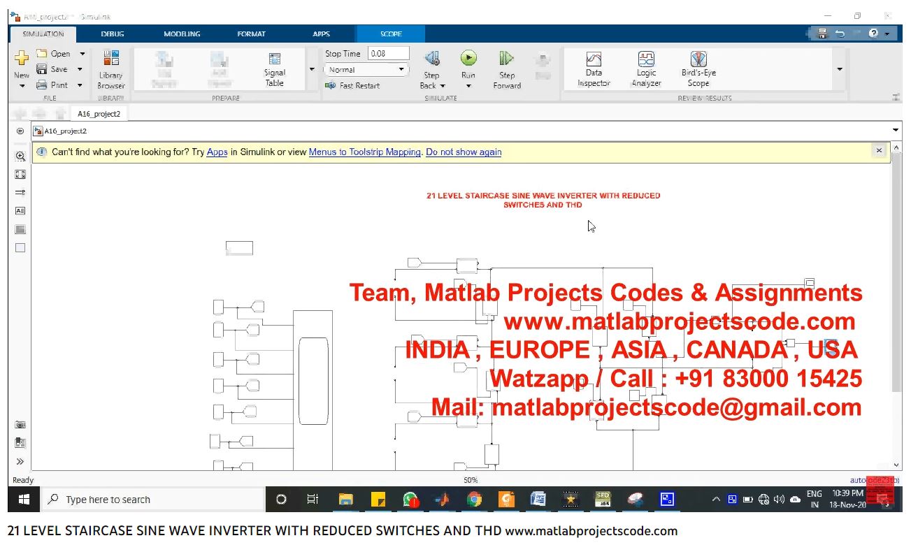 21 Level Staircase Sine Wave Inverter With Reduced Switches And Thd-Matlab Simulink-Electrical Assignments-Projects-Phd Research project simulation thumbnail for Power Electronics Engineering