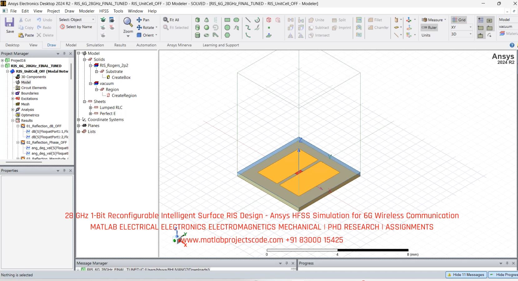 28 GHz 1-Bit Reconfigurable Intelligent Surface RIS Design - Ansys HFSS Simulation for 6G Wireless Communication project thumbnail image