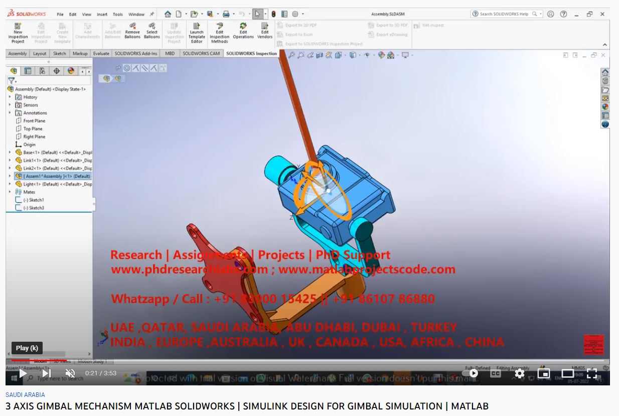 3AXIS - GIMBAL MECHANISM- MATLAB SOLIDWORKS project simulation thumbnail for Mechanical, EV and Mechatronics Engineering