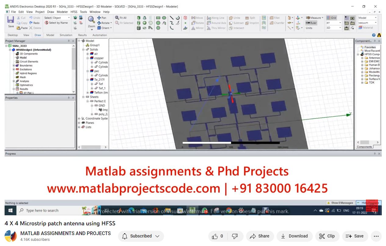 4 X 4 Microstrip Patch Antenna Using Hfss project simulation thumbnail for Electromagnetics and RF Engineering