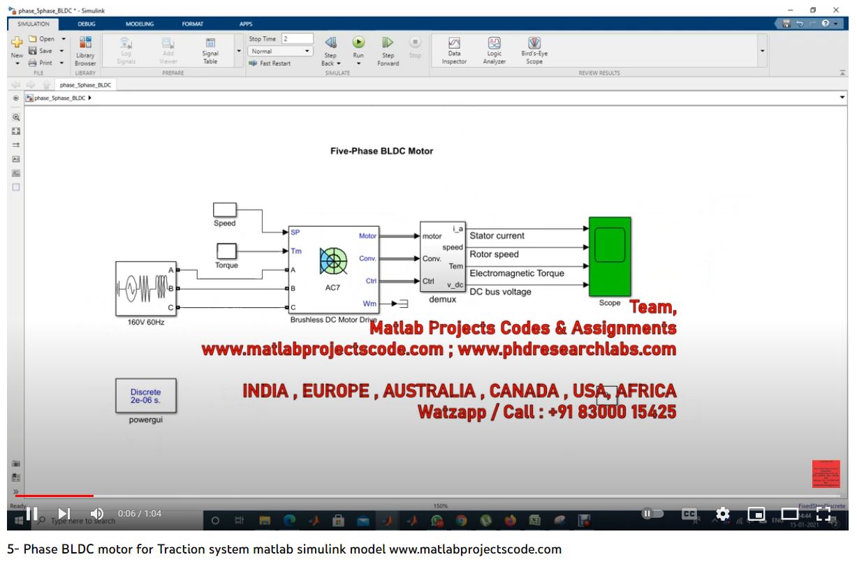5- Phase Bldc Motor For Traction System Matlab Simulink Model project simulation thumbnail for Mechanical, EV and Mechatronics Engineering