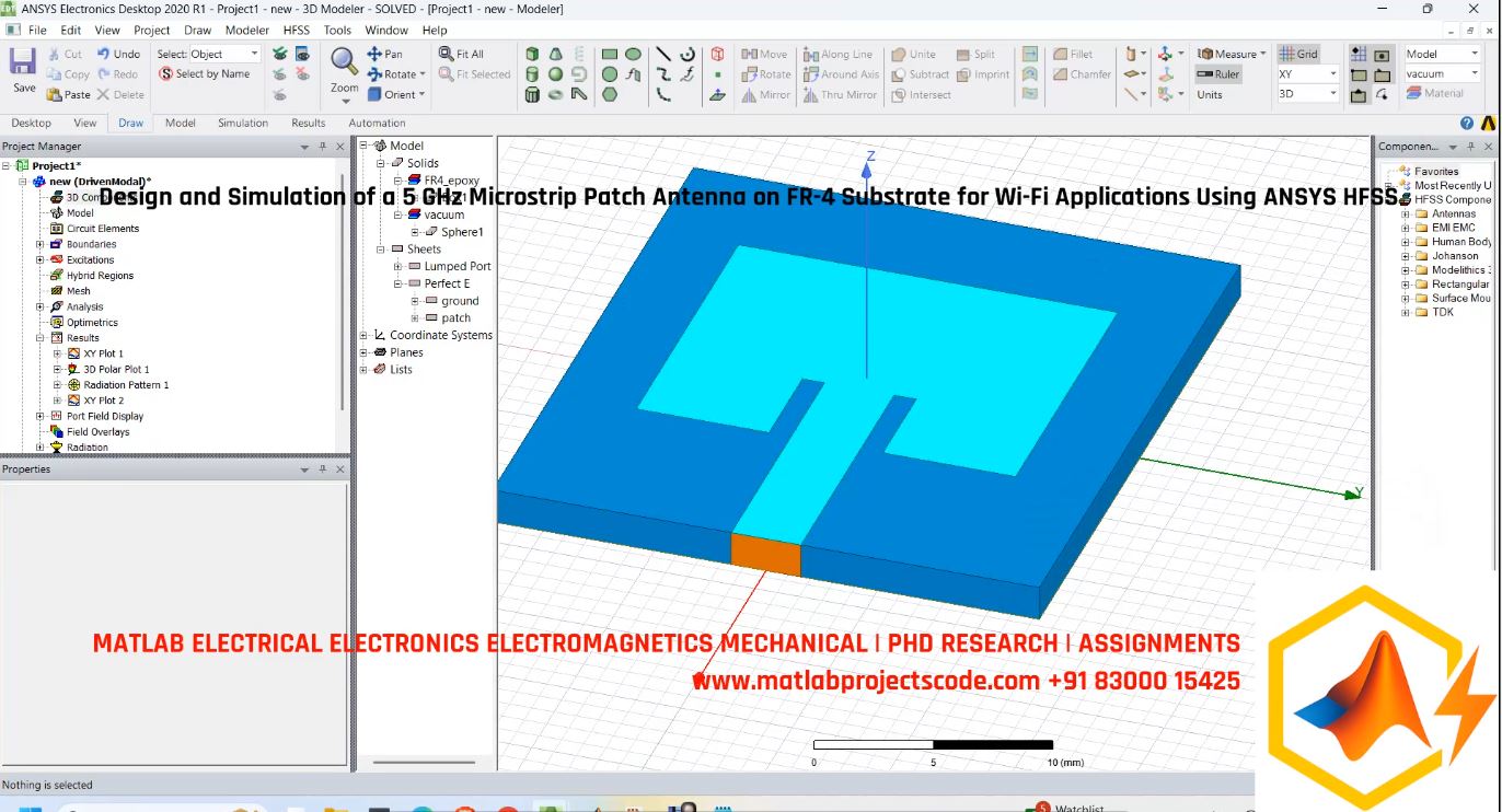 5Ghz-Microstrip-Patch-Antenna-Fr4-Wifi-Hfss project simulation thumbnail for Electromagnetics and RF Engineering