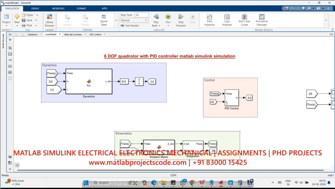 6 Dof Quadrotor With Pid Controller Matlab Simulink Simulation project simulation thumbnail for Mechanical, EV and Mechatronics Engineering
