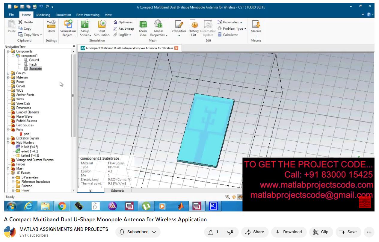 A Compact Multiband Dual U-Shape Monopole Antenna For Wireless Application project simulation thumbnail for Electromagnetics and RF Engineering