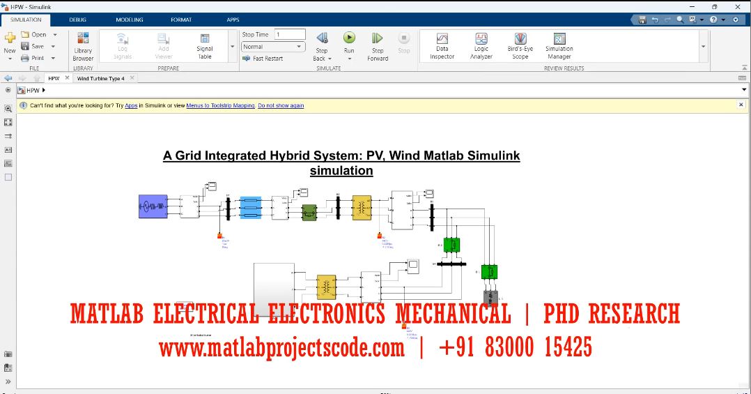 A Grid Integrated Hybrid System Pv Wind - Matlab Electrical Simulation - Phd Research project simulation thumbnail for Renewable Energy Engineering