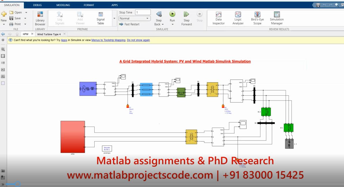 A Grid Integrated Hybrid System Pv And Wind Matlab Simulink Simulation project simulation thumbnail for Renewable Energy Engineering