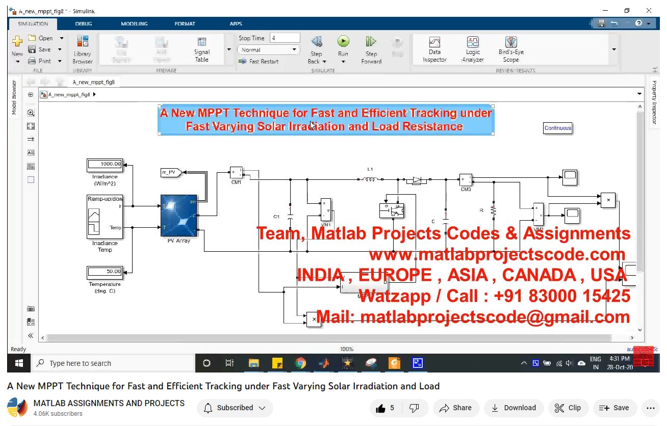 A New Mppt Technique For Fast And Efficient Tracking Under Fast Varying Solar Irradiation And Load-Matlab Simulink-Electrical Assignments-Projects-Phd Research project simulation thumbnail for Electromagnetics and RF Engineering