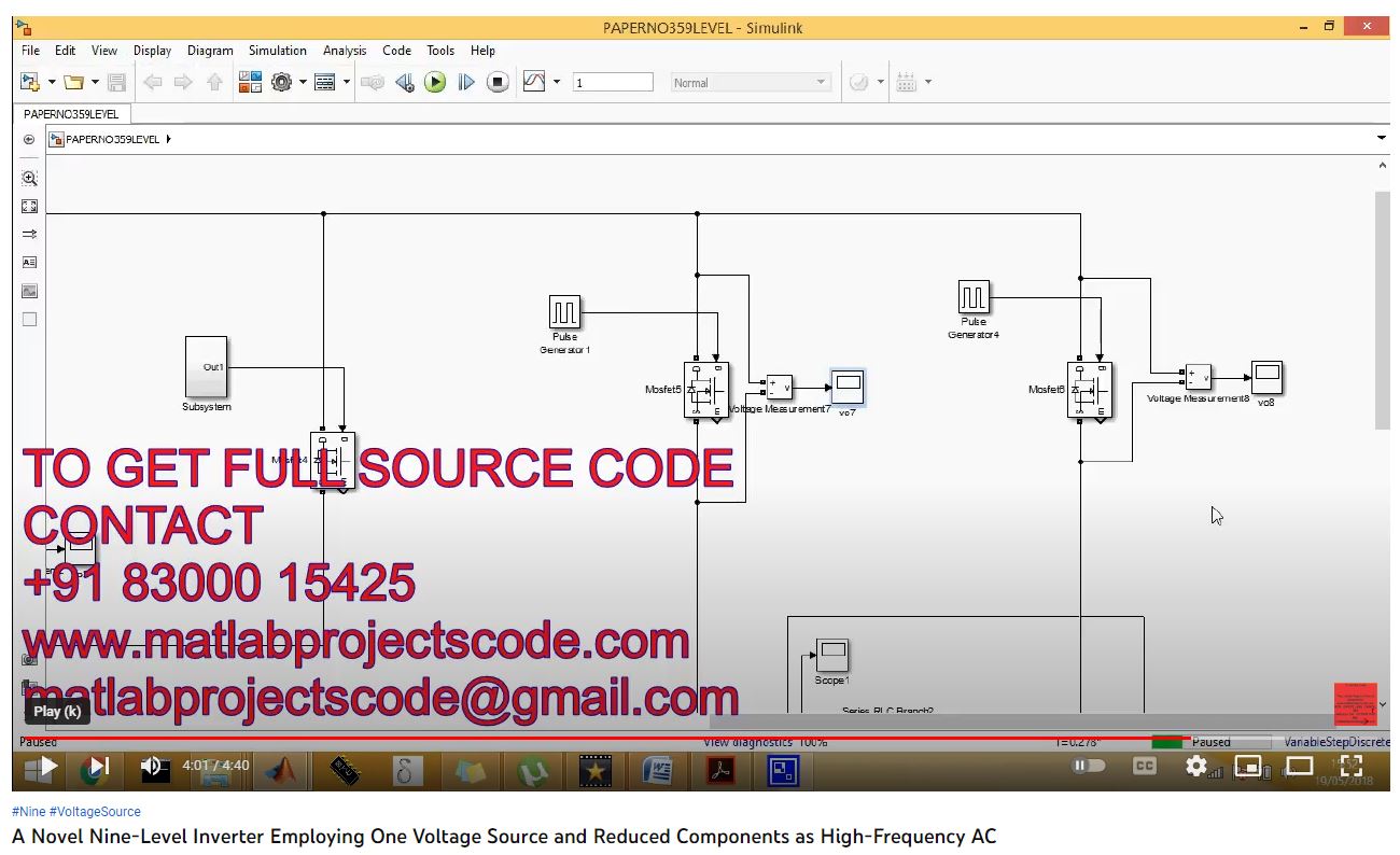 A Novel Nine-Level Inverter Employing One Voltage Source and Reduced Components as High-Frequency AC project simulation thumbnail for Power Electronics Engineering