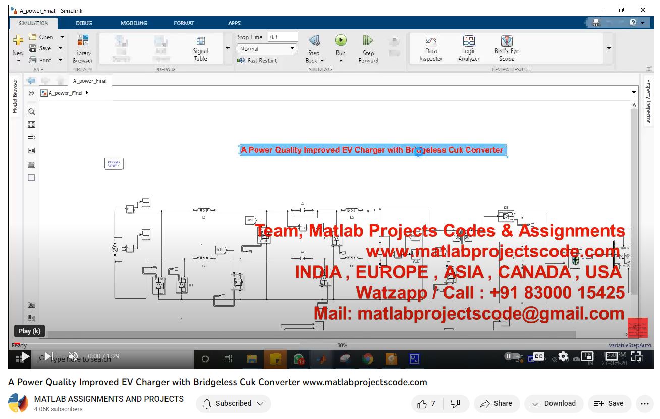 A Power Quality Improved Ev Charger With Bridgeless Cuk Converter-Matlab Simulink-Electrical Assignments-Projects-Phd Research project simulation thumbnail for Renewable Energy Engineering