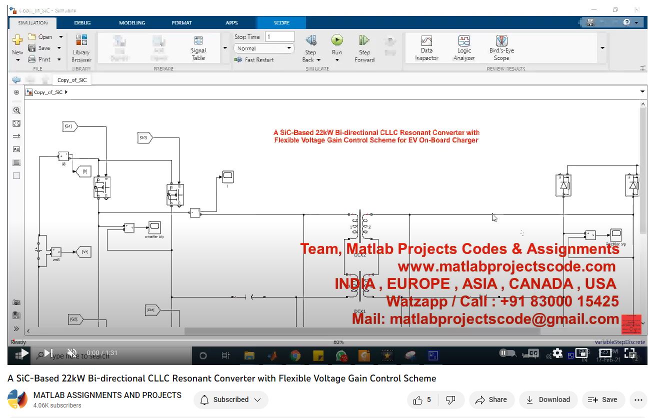 A Sic-Based 22Kw Bi-Directional Cllc Resonant Converter With Flexible Voltage Gain Control Scheme-Matlab Simulink-Electrical Assignments-Projects-Phd Research project simulation thumbnail for Power Electronics Engineering