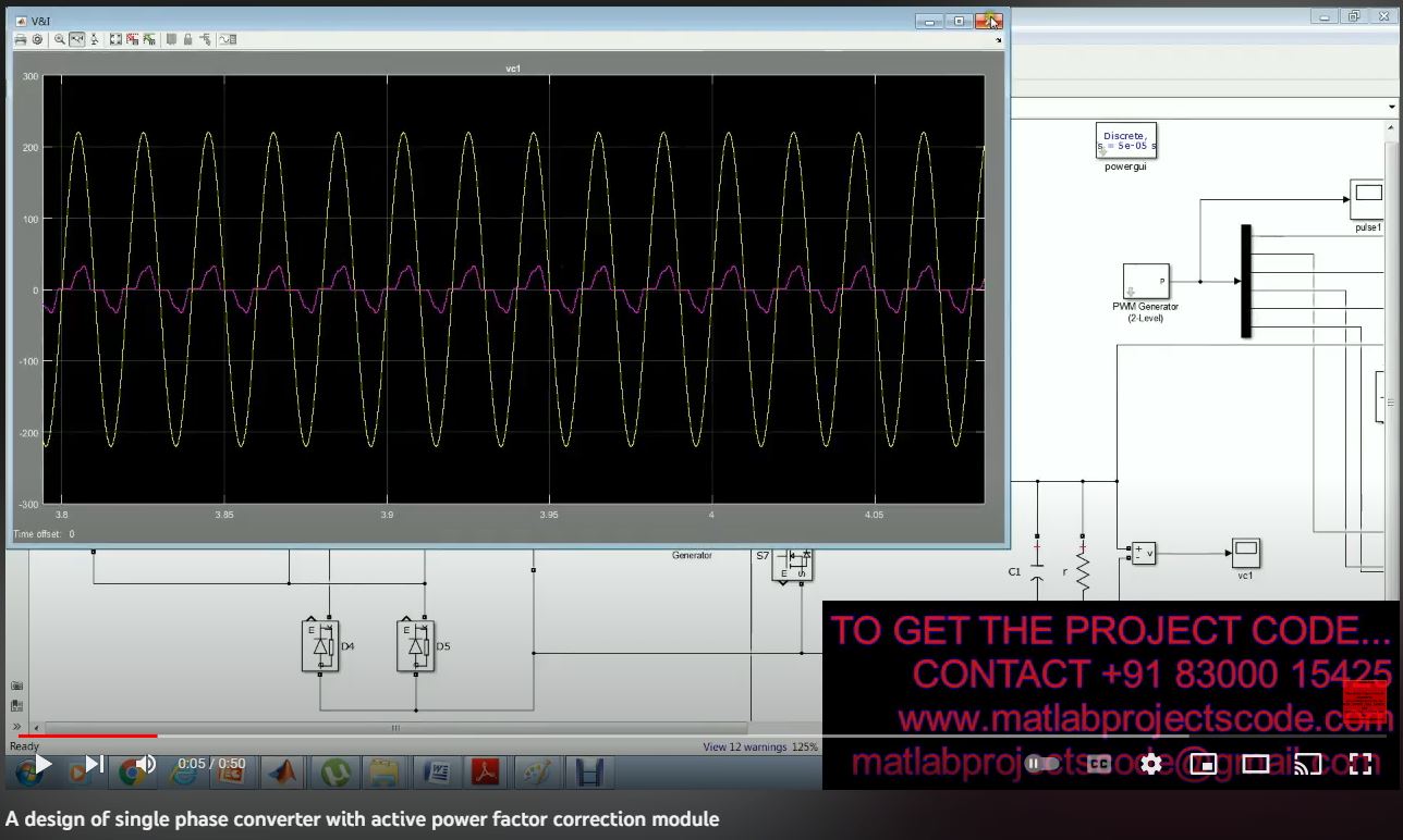 A Design of Single Phase Converter with Active Power Factor Correction Module project simulation thumbnail for Power Electronics Engineering