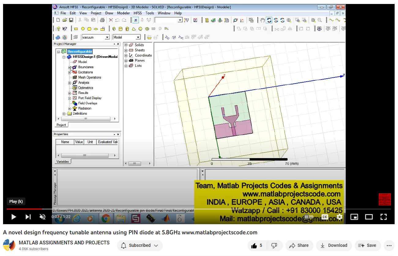 A Novel Design Frequency Tunable Antenna Using Pin Diode At 5 8Ghz-Antenna-Electrical Assignments-Projects-Phd Research project simulation thumbnail for Electromagnetics and RF Engineering
