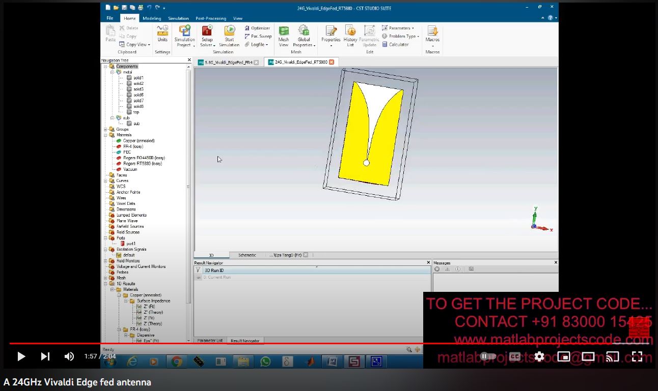 A24GHz Vivaldi Edge Fed Antenna project simulation thumbnail for Electromagnetics and RF Engineering