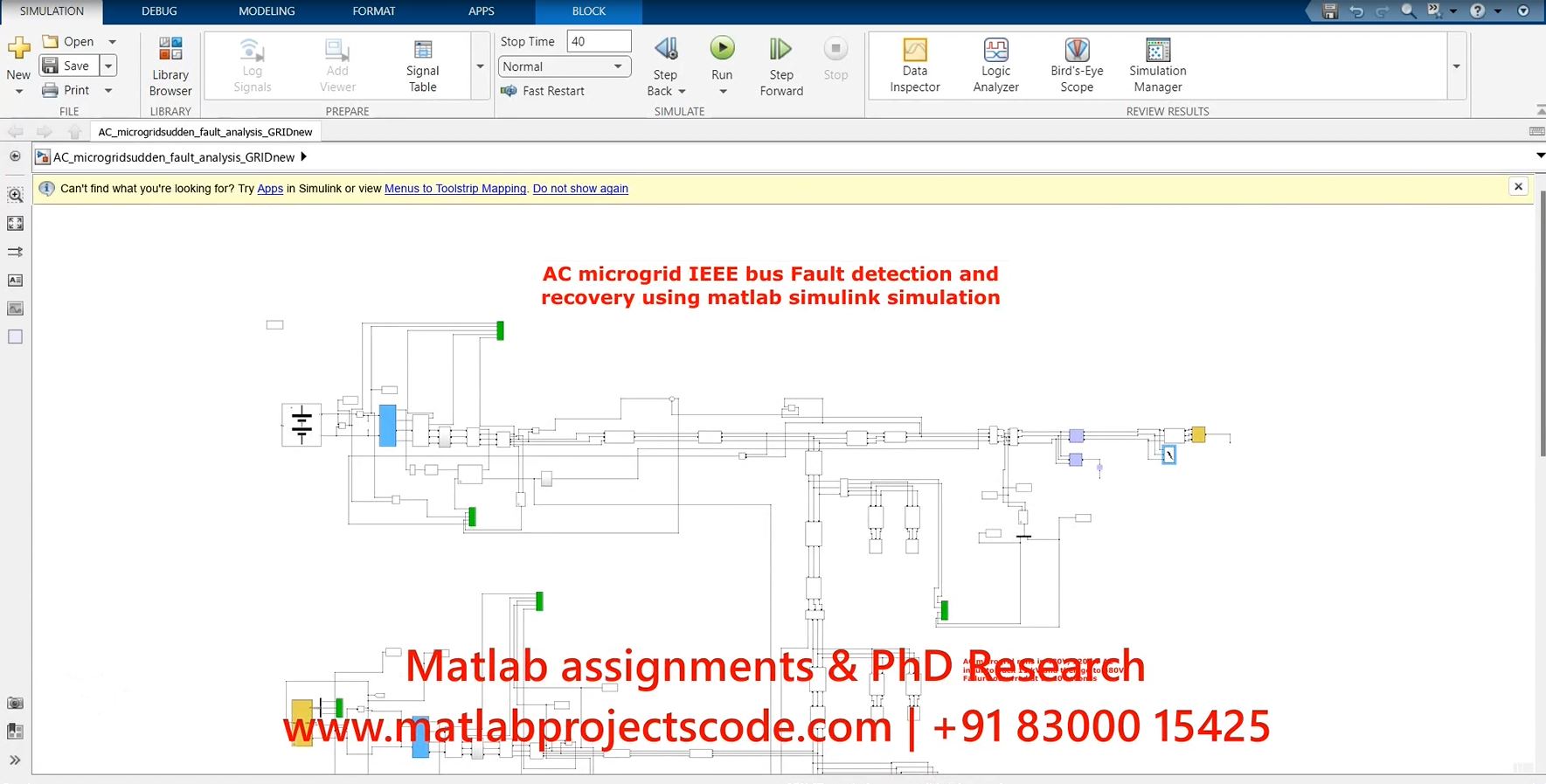 Ac Microgrid Ieee Bus Fault Detection And Recovery Using Matlab Simulink Simulation project simulation thumbnail for Renewable Energy Engineering