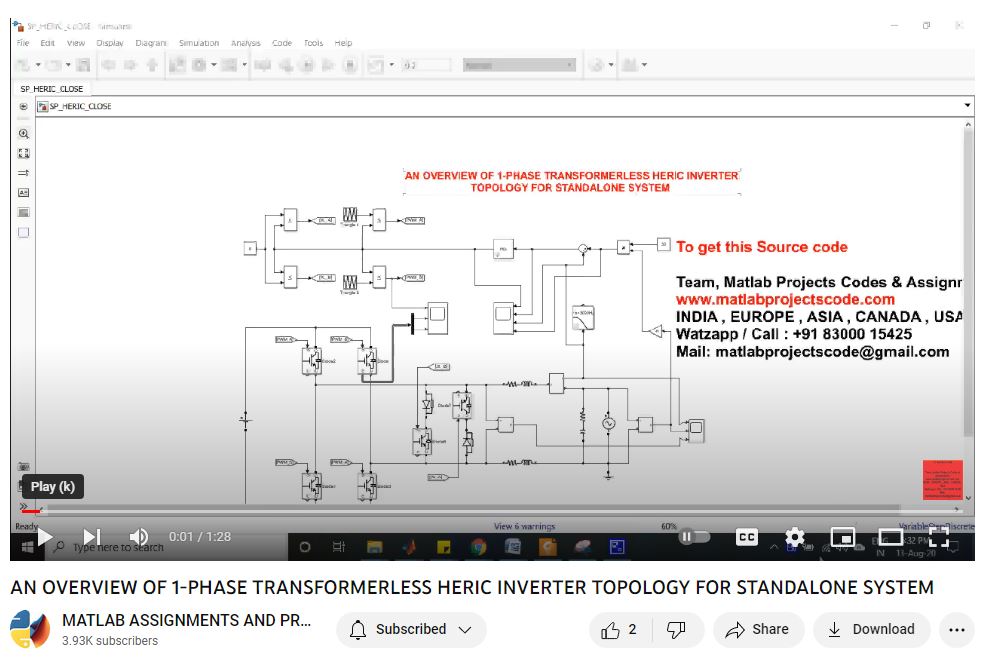 An Overview Of 1-Phase Transformerless Heric Inverter Topology For Standalone System project simulation thumbnail for Power Electronics Engineering