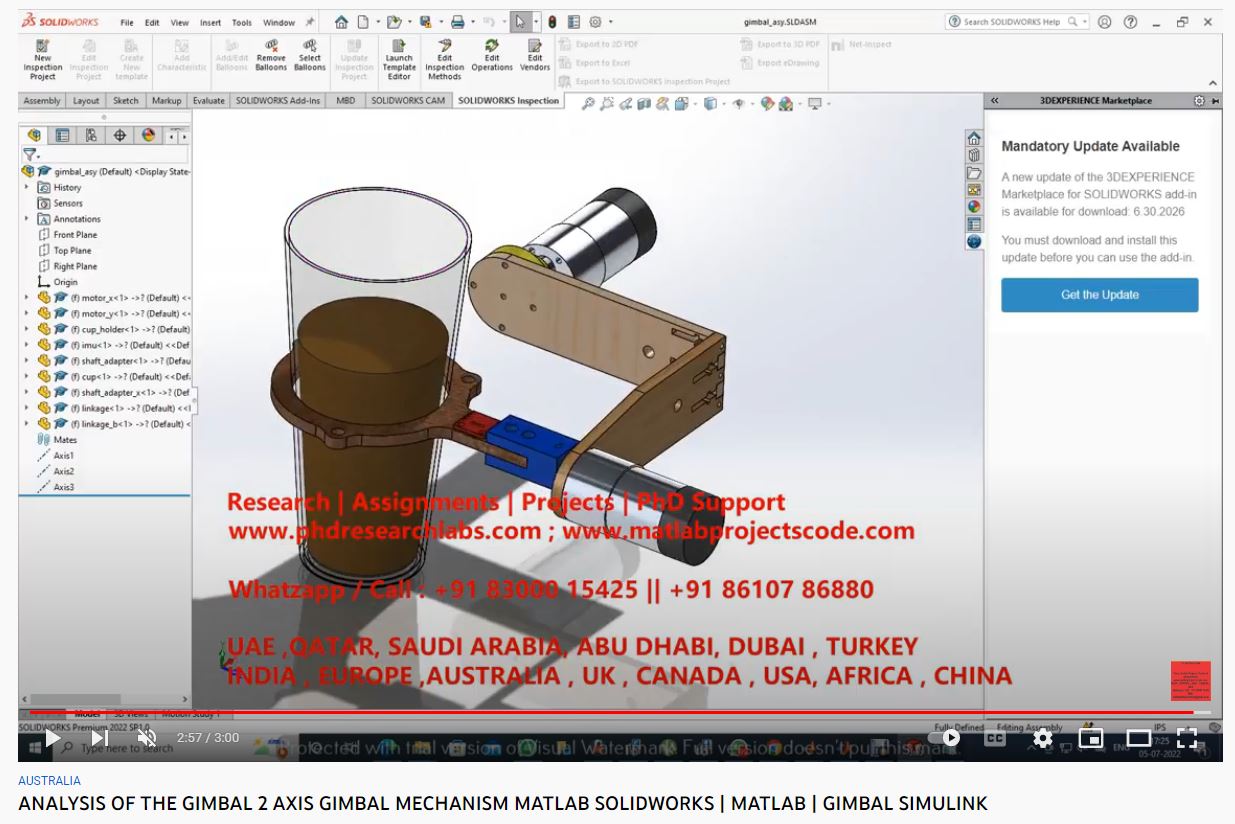 ANALYSIS OF THE GIMBAL - 2 AXIS - GIMABAL MECHANISM- MATLAB SOLIDWORKS-MATLAB SIMULINK project simulation thumbnail for Mechanical, EV and Mechatronics Engineering