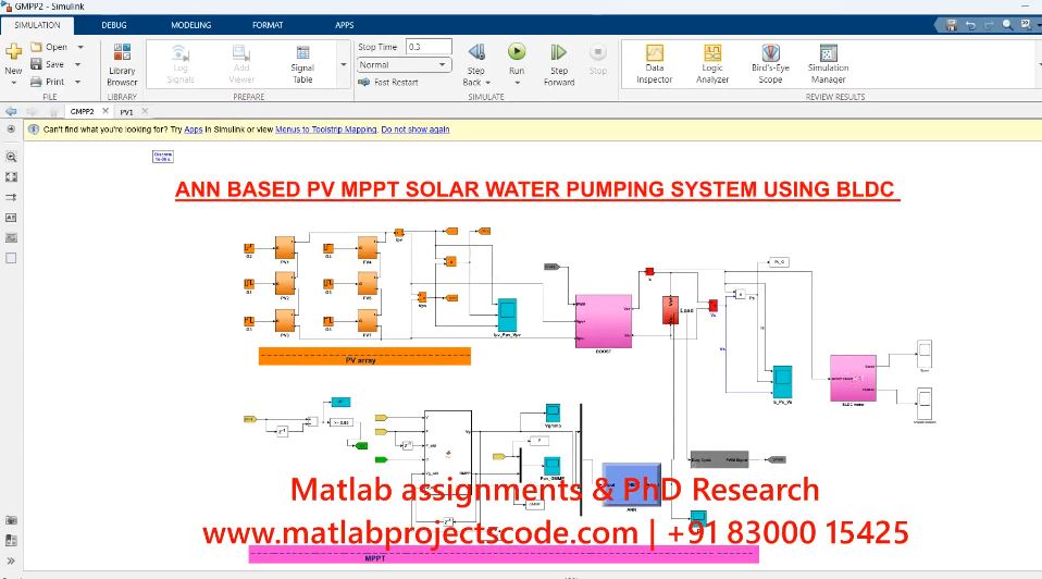 Ann Based Pv Mppt Solar Water Pumping System Using Bldc project simulation thumbnail for Renewable Energy Engineering