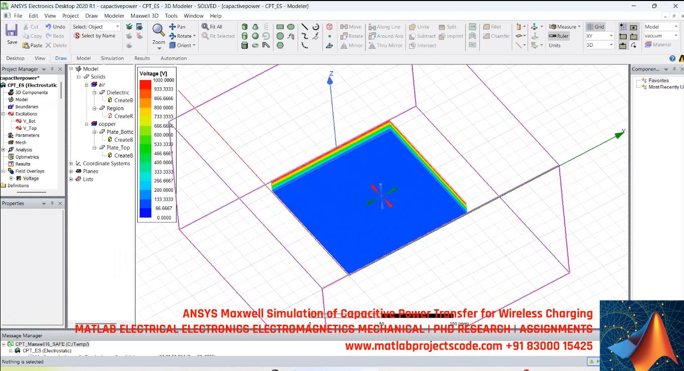 Ansys Maxwell Simulation Of Capacitive Power Transfer For Wireless Charging project simulation thumbnail for Electromagnetics and RF Engineering