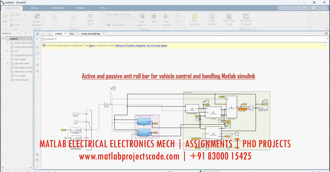 Active And Passive Anti Roll Bar For Vehicle Control And Handling Matlab Simulink project simulation thumbnail for Mechanical, EV and Mechatronics Engineering