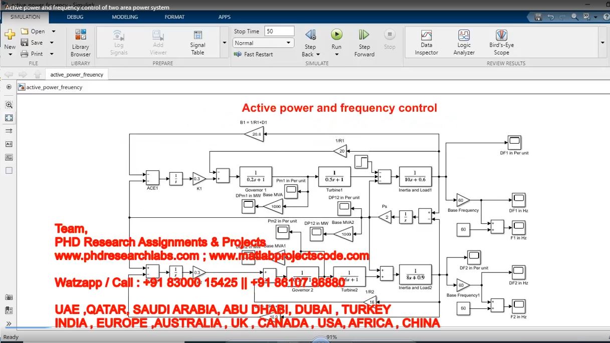 Active Power And Frequency Control Of Two Area Power System project simulation thumbnail for Renewable Energy Engineering