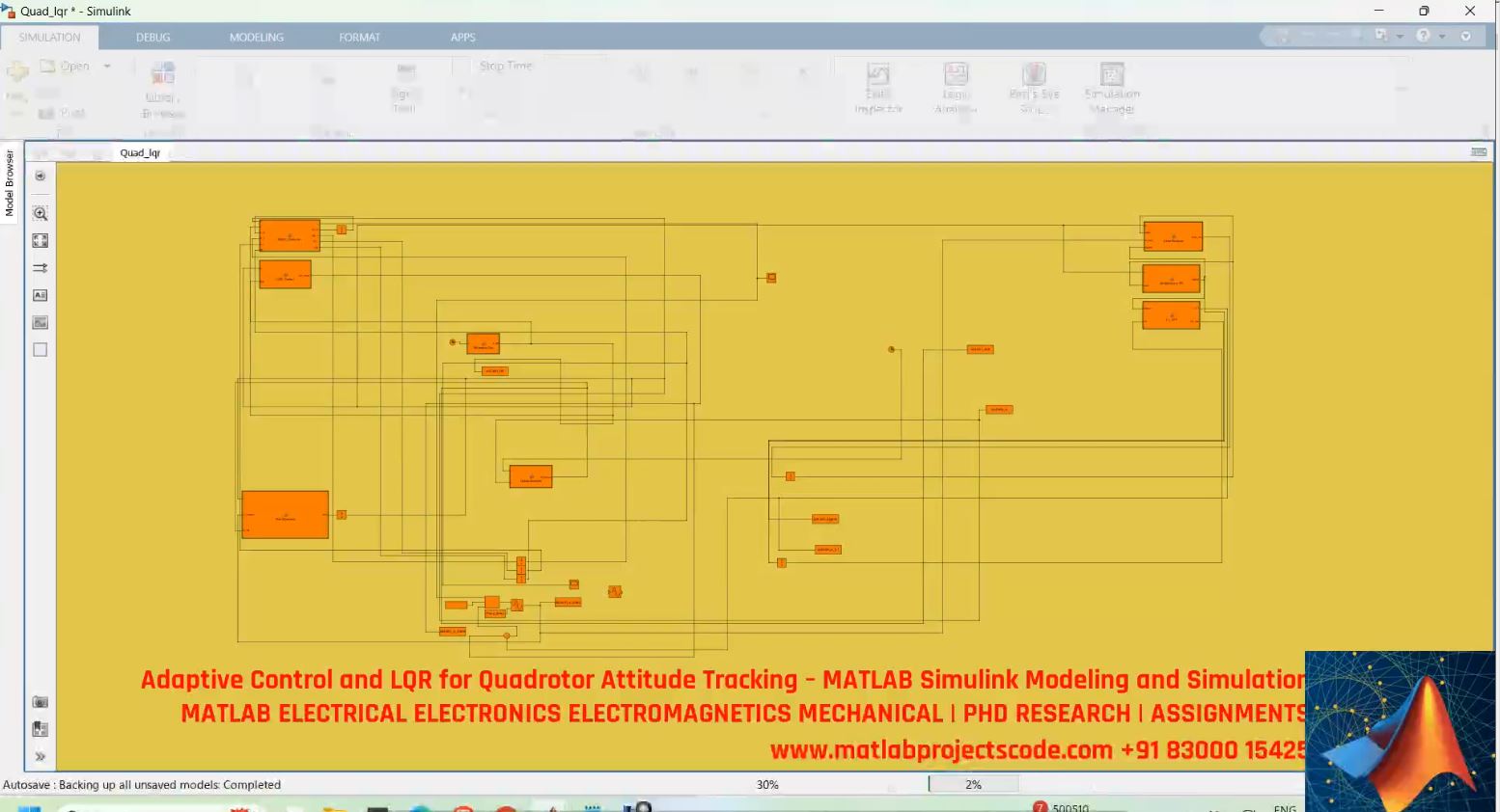 Adaptive Control And Lqr For Quadrotor Attitude Tracking Matlab Simulink Modeling And Simulation project simulation thumbnail for Mechanical, EV and Mechatronics Engineering