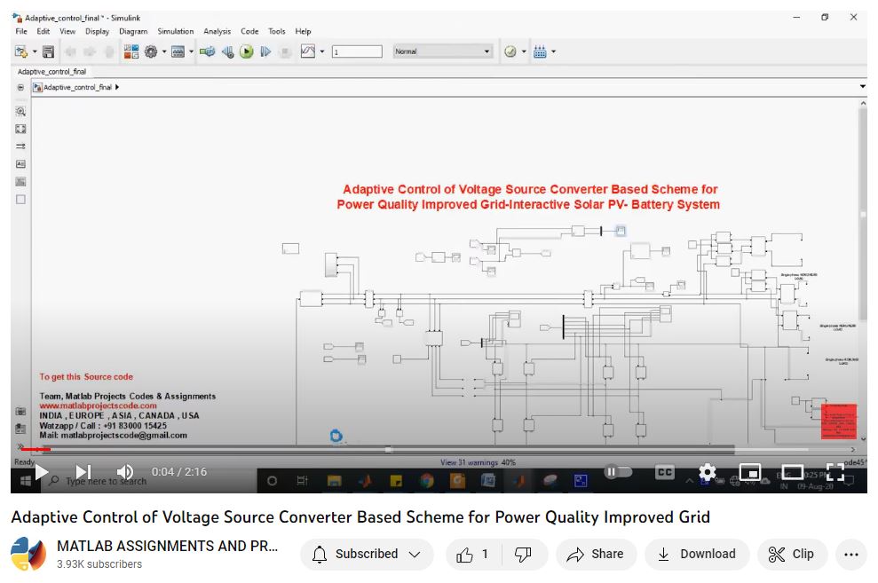 Adaptive Control Of Voltage Source Converter Based Scheme For Power Quality Improved Grid project simulation thumbnail for Renewable Energy Engineering