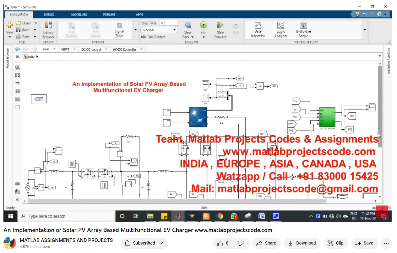 An Implementation Of Solar Pv Array Based Multifunctional Ev Charger-Matlab Simulink-Electrical Assignments-Projects-Phd Research project simulation thumbnail for Electromagnetics and RF Engineering