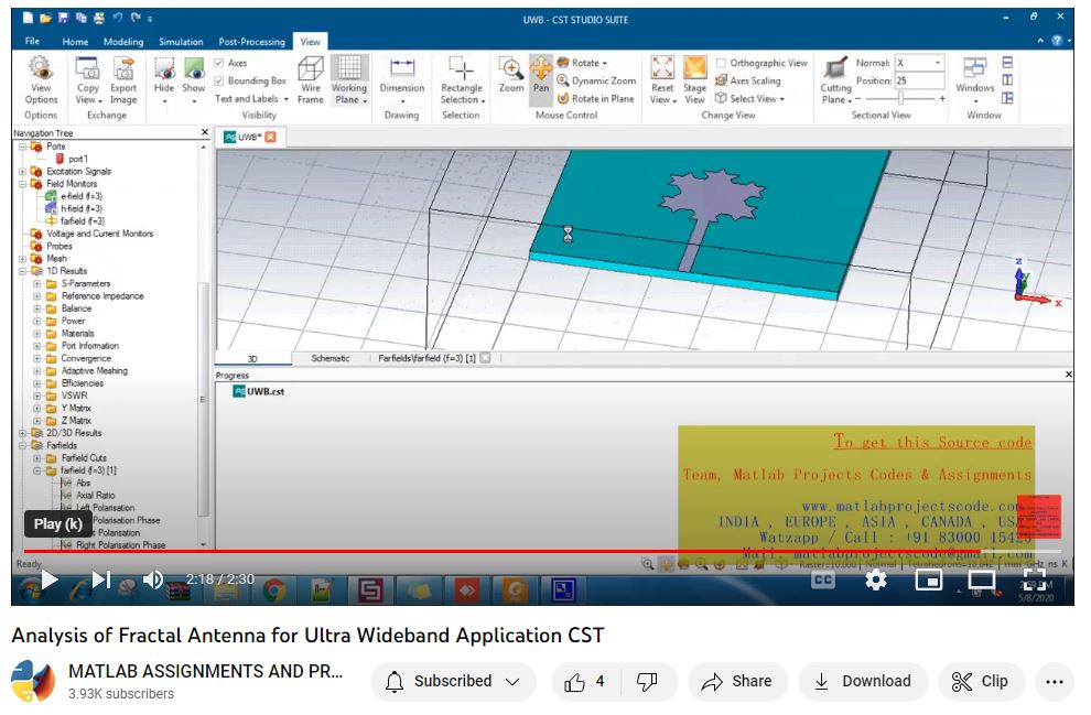 Analysis Of Fractal Antenna For Ultra Wideband Application Cst project simulation thumbnail for Electromagnetics and RF Engineering