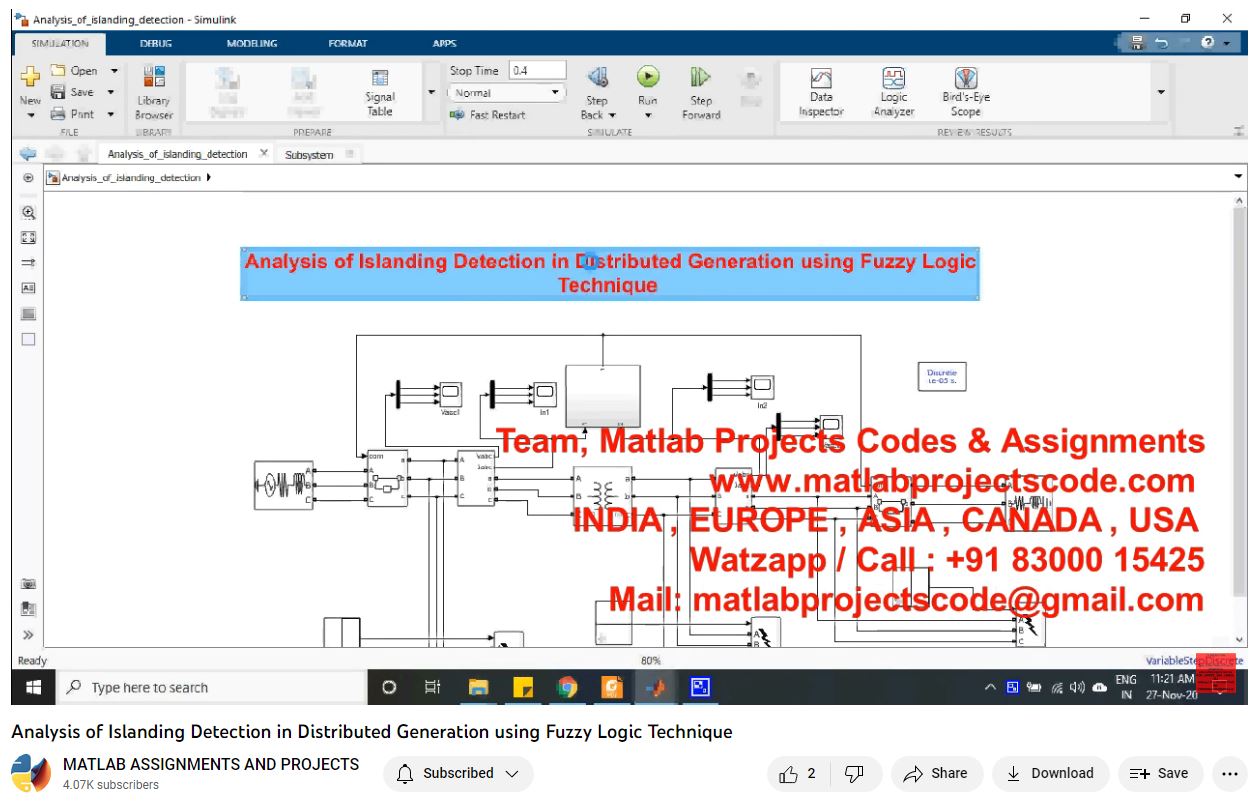 Analysis Of Islanding Detection In Distributed Generation Using Fuzzy Logic Technique-Matlab Simulink-Electrical Assignments-Projects-Phd Research project simulation thumbnail for Control Systems Engineering