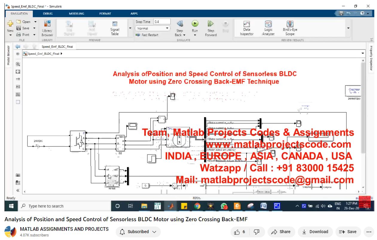 Analysis Of Position And Speed Control Of Sensorless Bldc Motor Using Zero Crossing Back-Emf-Matlab Simulink-Electrical Assignments-Projects-Phd Research project simulation thumbnail for Mechanical, EV and Mechatronics Engineering