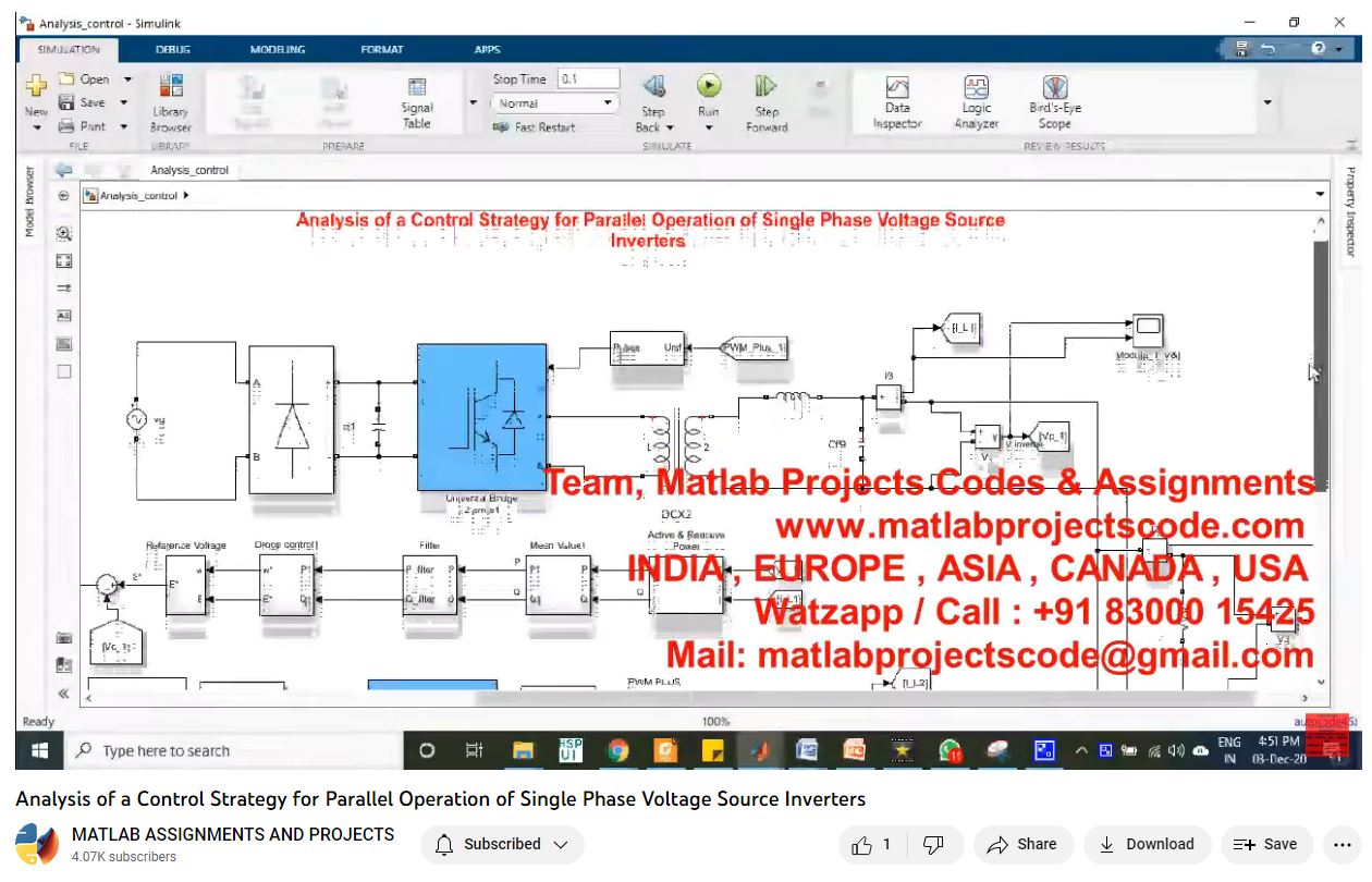 Analysis Of A Control Strategy For Parallel Operation Of Single Phase Voltage Source Inverters-Matlab Simulink-Electrical Assignments-Projects-Phd Research project simulation thumbnail for Power Electronics Engineering