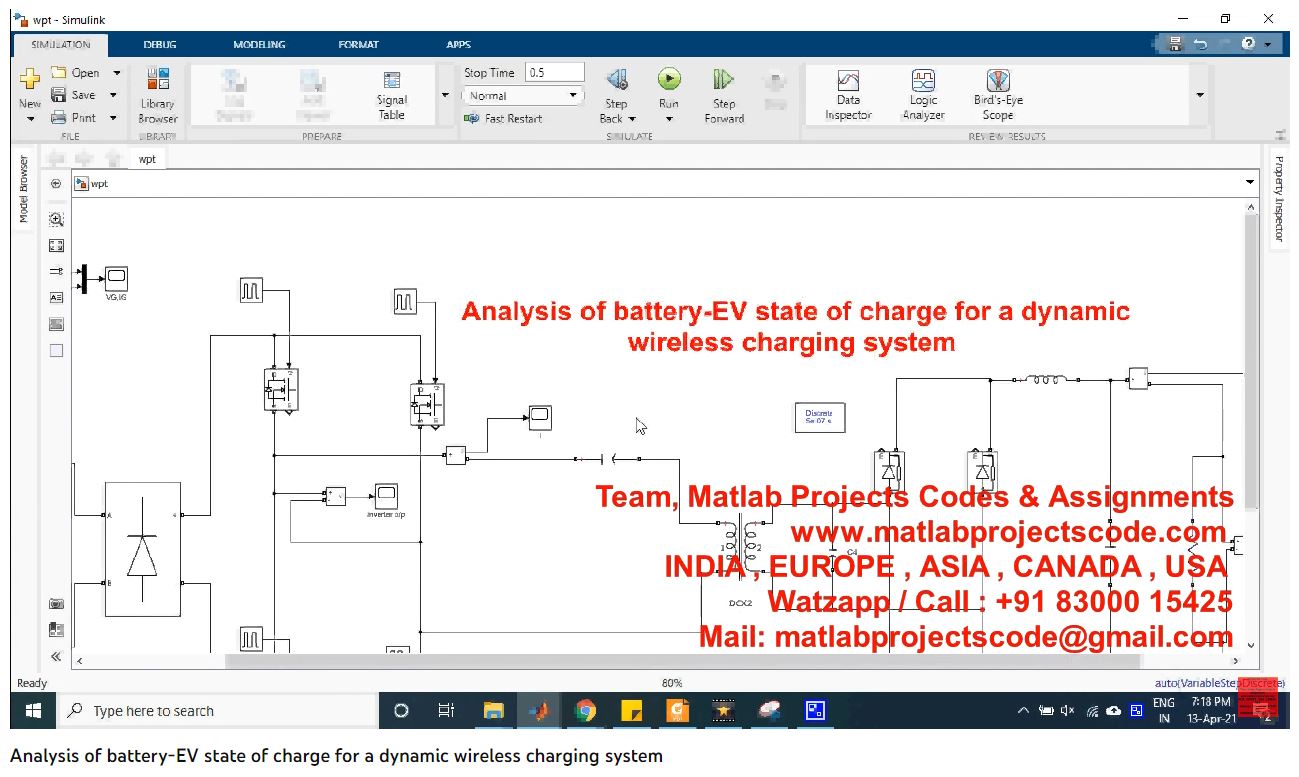 Analysis Of Battery-Ev State Of Charge For A Dynamic Wireless Charging System project simulation thumbnail for Mechanical, EV and Mechatronics Engineering