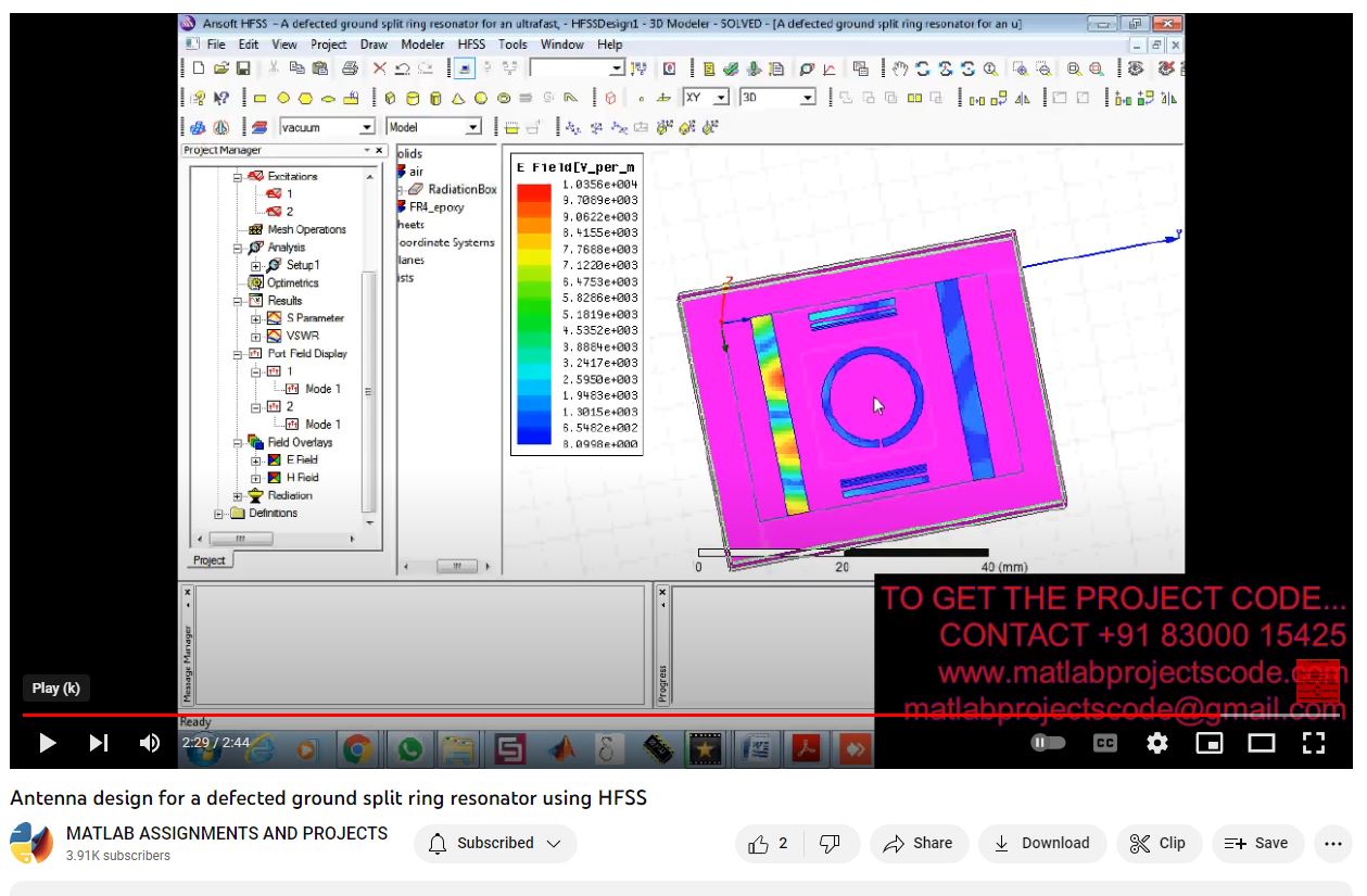 Antenna Design For A Defected Ground Split Ring Resonator Using Hfss project simulation thumbnail for Electromagnetics and RF Engineering