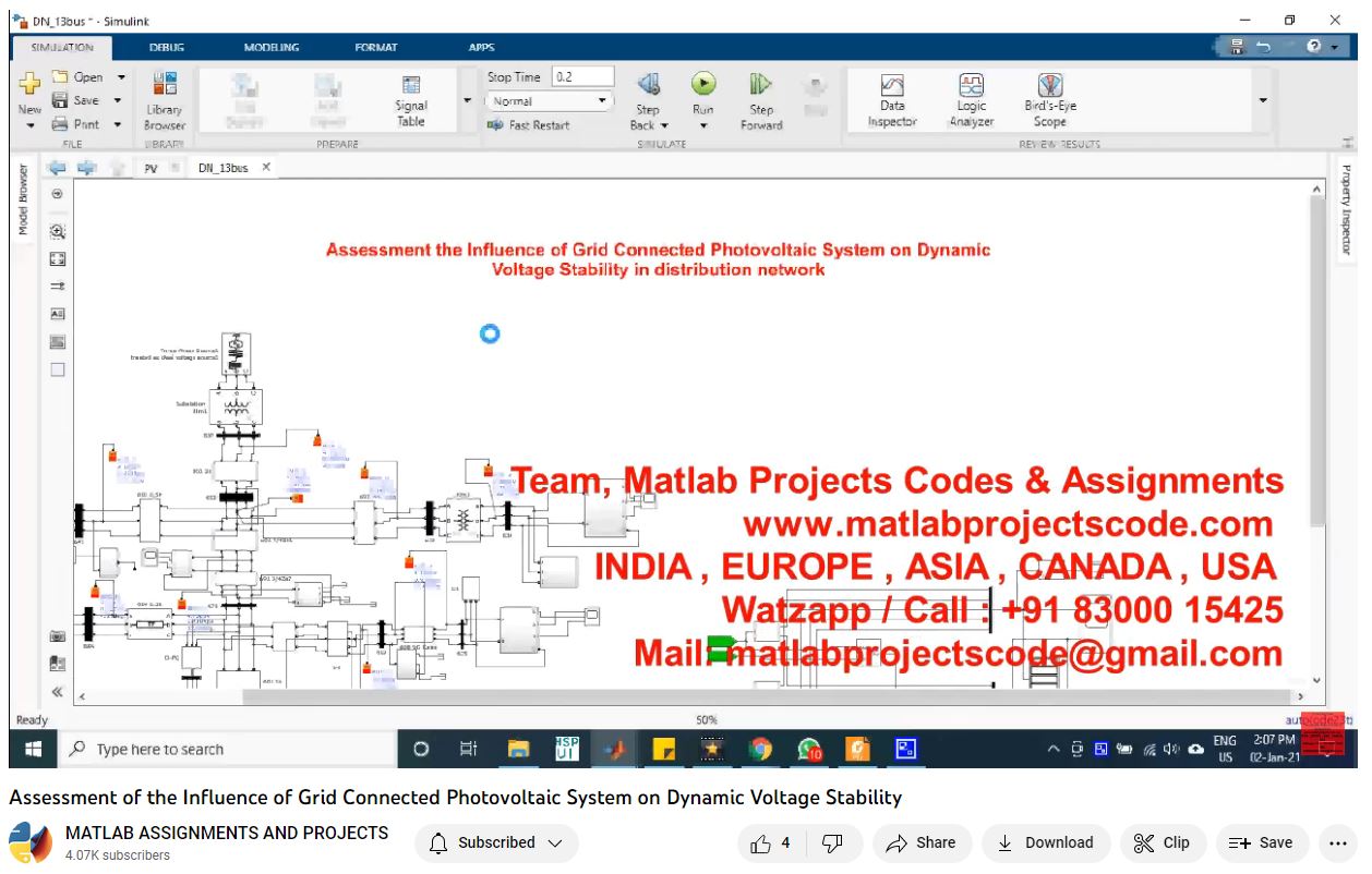 Assessment Of The Influence Of Grid Connected Photovoltaic System On Dynamic Voltage Stability-Matlab Simulink-Electrical Assignments-Projects-Phd Research project simulation thumbnail for Electrical Engineering