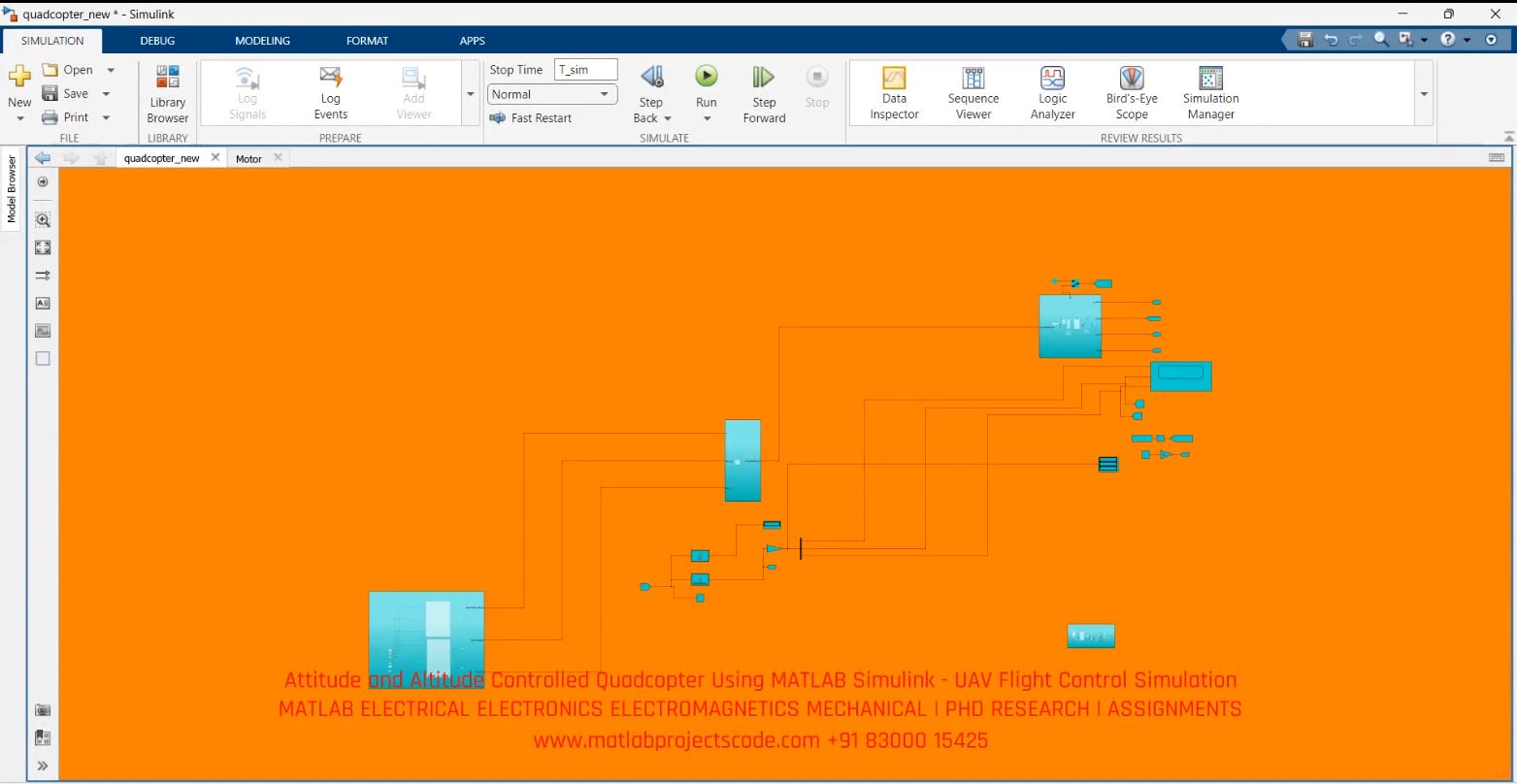 Attitude and Altitude Controlled Quadcopter Using MATLAB Simulink - UAV Flight Control Simulation project thumbnail image