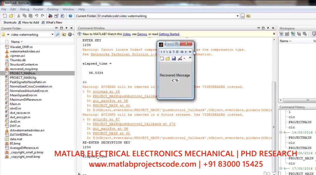 Authenticating Using Secret Key In Digital Video Watermarking project simulation thumbnail for Signal Processing and AI Engineering