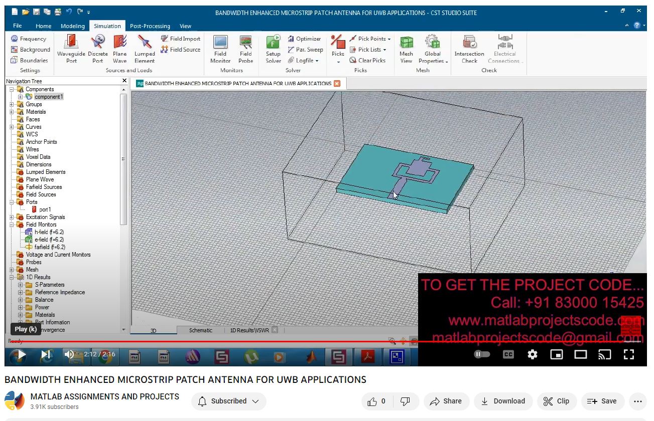 Bandwidth Enhanced Microstrip Patch Antenna For Uwb Applications project simulation thumbnail for Electromagnetics and RF Engineering