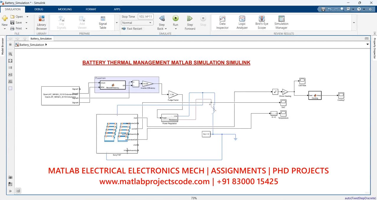 Battery Thermal Management Matlab Simulation Simulink - Phd Research project simulation thumbnail for FEA & CFD Engineering