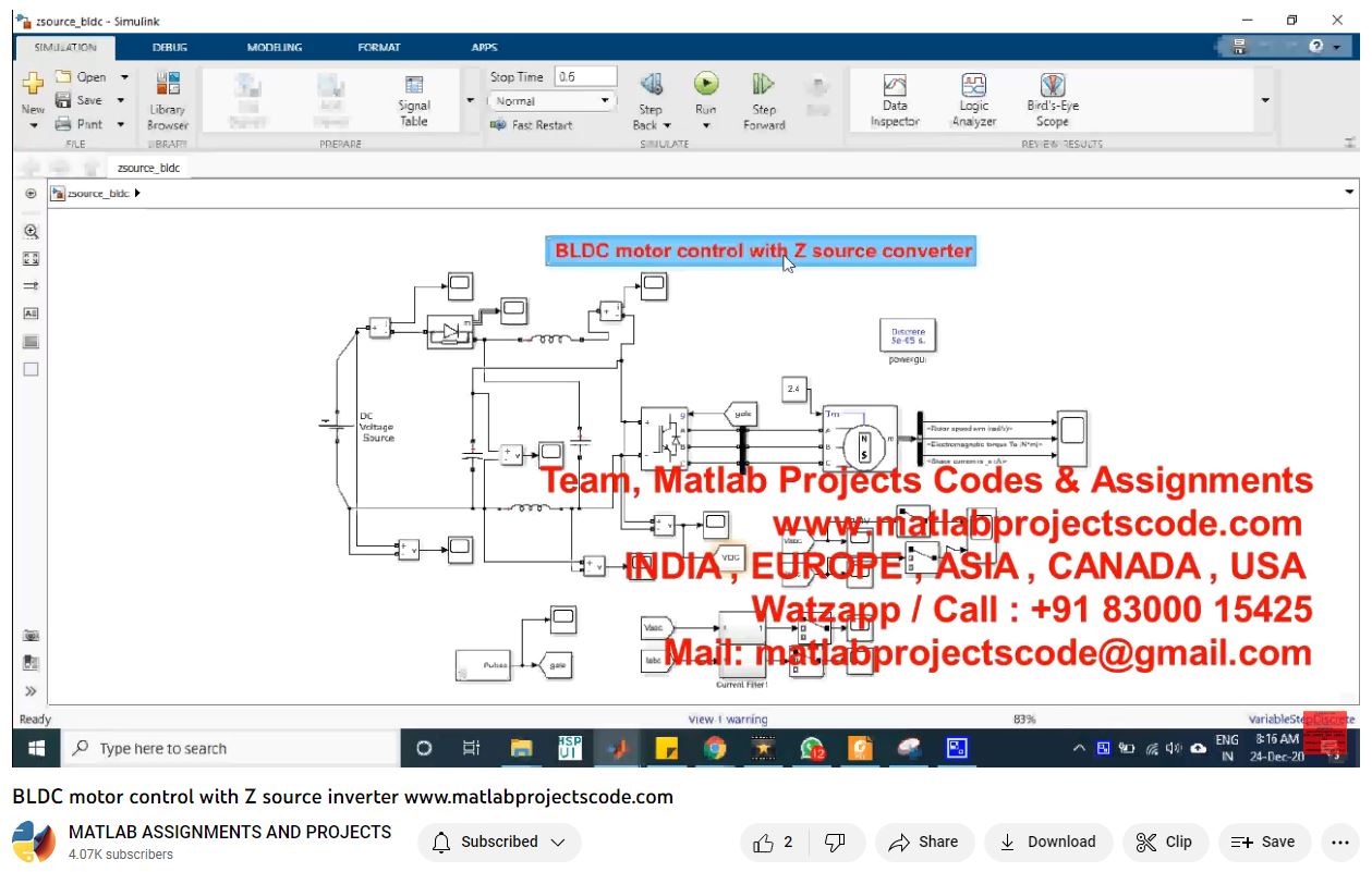 Bldc Motor Control With Z Source Inverter-Matlab Simulink-Electrical Assignments-Projects-Phd Research project simulation thumbnail for Mechanical, EV and Mechatronics Engineering