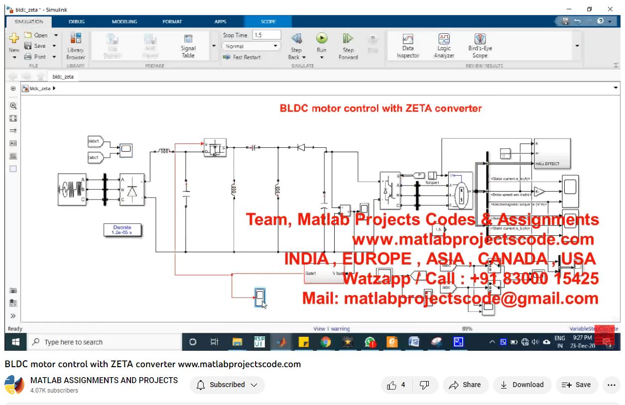 Bldc Motor Control With Zeta Converter-Matlab Simulink-Electrical Assignments-Projects-Phd Research project simulation thumbnail for Mechanical, EV and Mechatronics Engineering