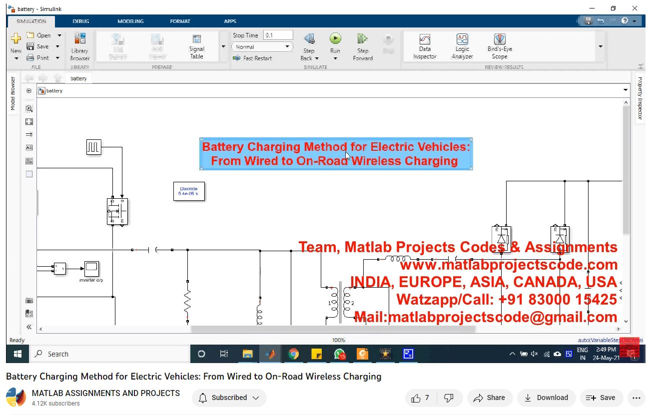 Battery Charging Method For Electric Vehicles_ From Wired To On-Road Wireless Charging project simulation thumbnail for Mechanical, EV and Mechatronics Engineering