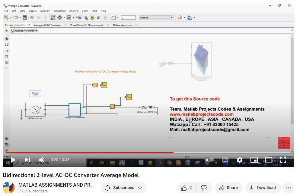 Bidirectional 2-Level Ac-Dc Converter Average Model project simulation thumbnail for Power Electronics Engineering