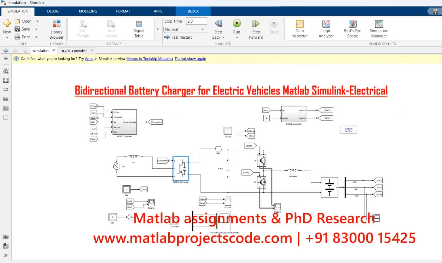 Bidirectional Battery Charger For Electric Vehicles Matlab Simulink-Electrical project simulation thumbnail for Renewable Energy Engineering