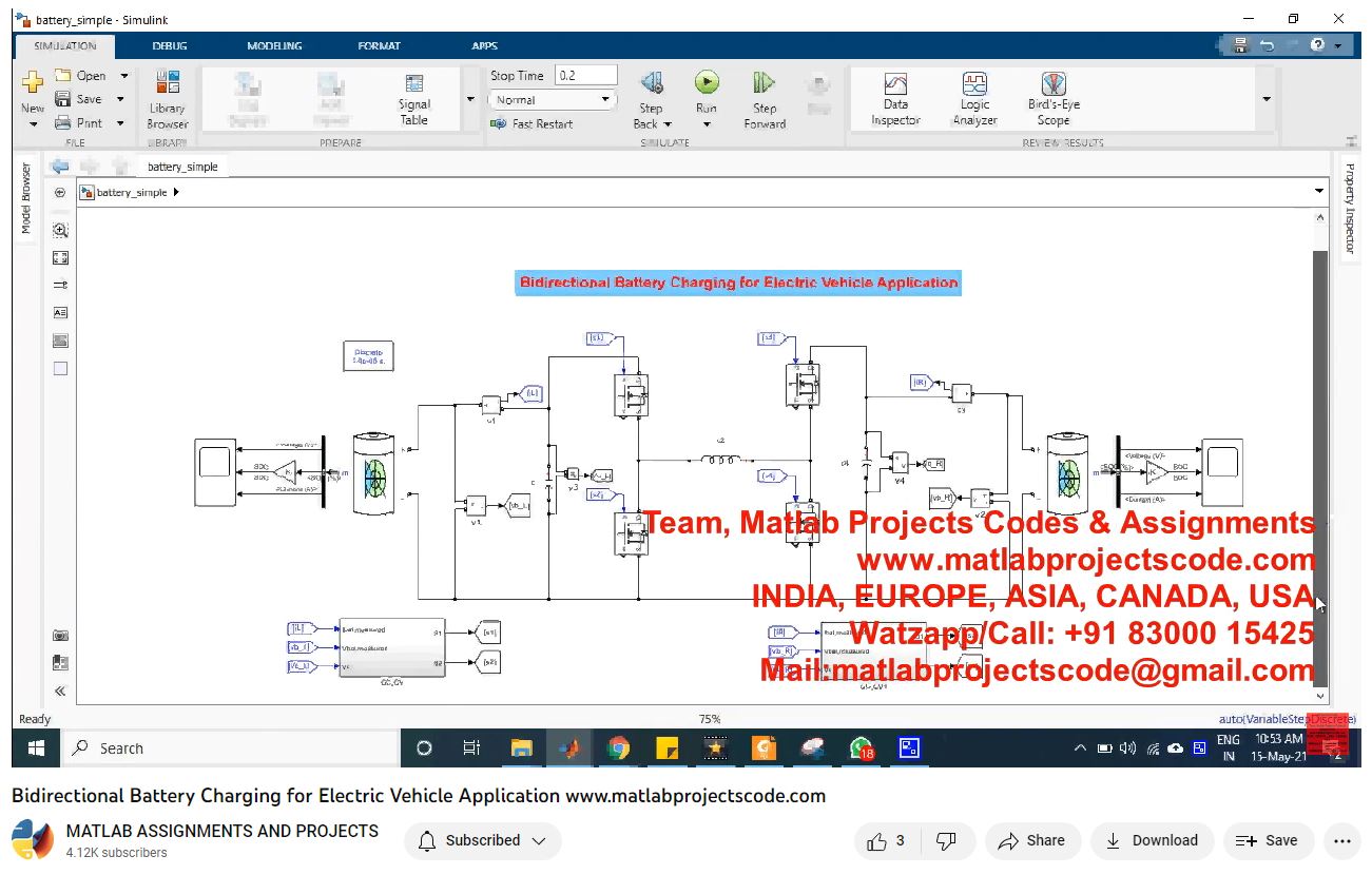Bidirectional Battery Charging For Electric Vehicle Application project simulation thumbnail for Mechanical, EV and Mechatronics Engineering