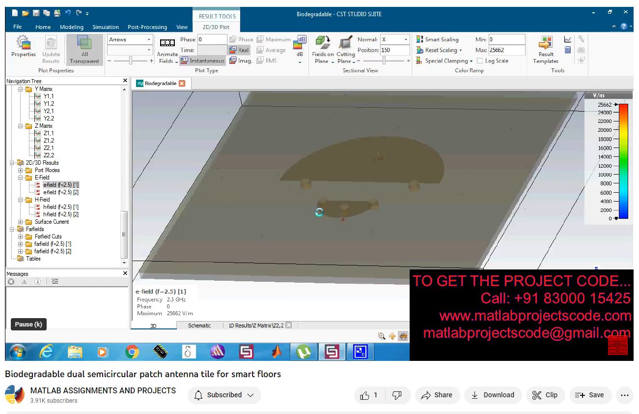 Biodegradable Dual Semicircular Patch Antenna Tile For Smart Floors project simulation thumbnail for Electromagnetics and RF Engineering