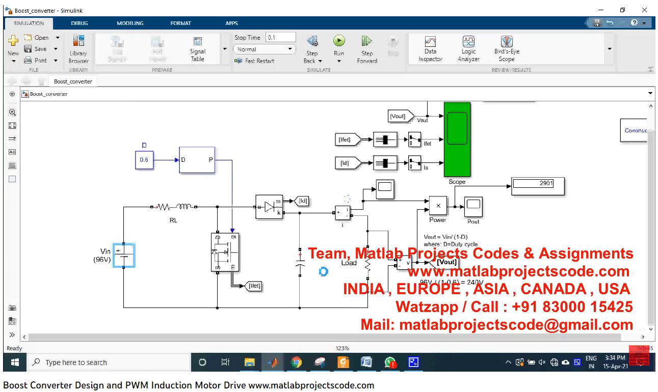 Boost Converter Design And Pwm Induction | MATLAB Project