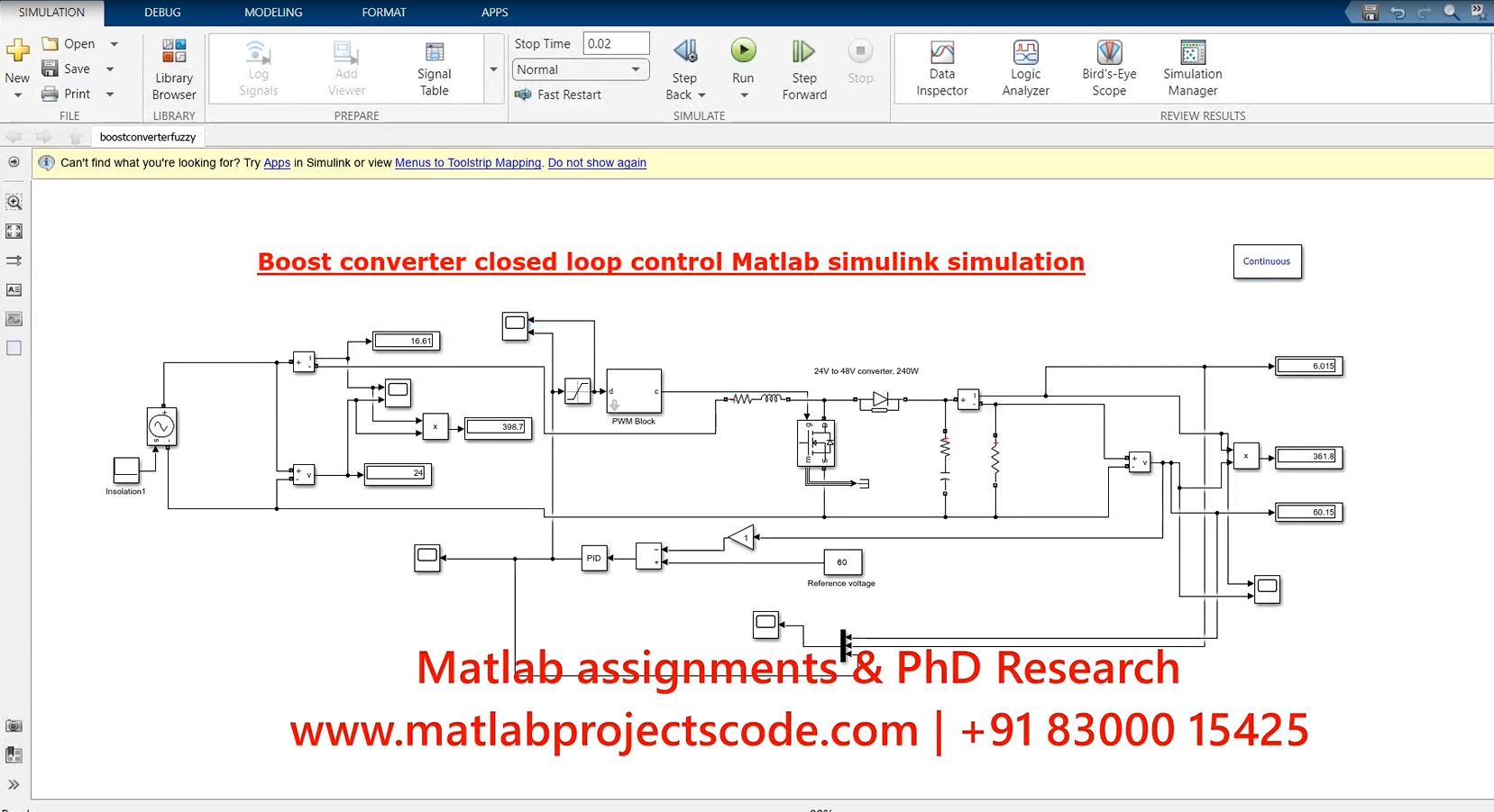 Boost Converter Closed Loop Control Matlab Simulink Simulation project simulation thumbnail for Power Electronics Engineering