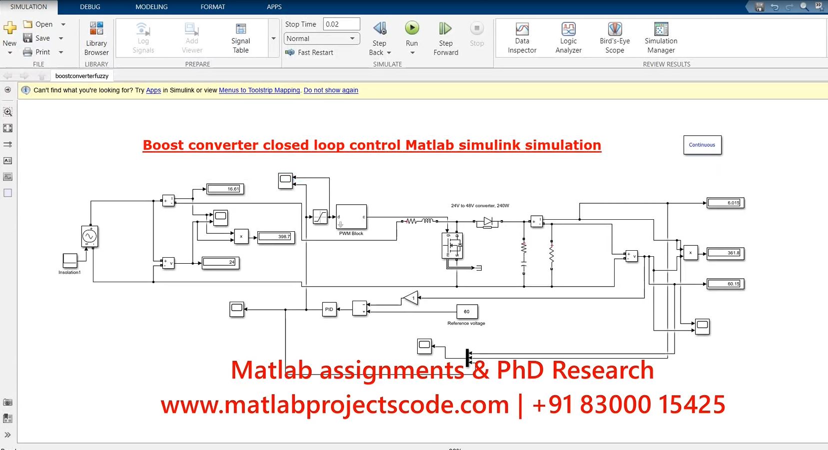 Boost converter closed loop control Matlab simulink simulation