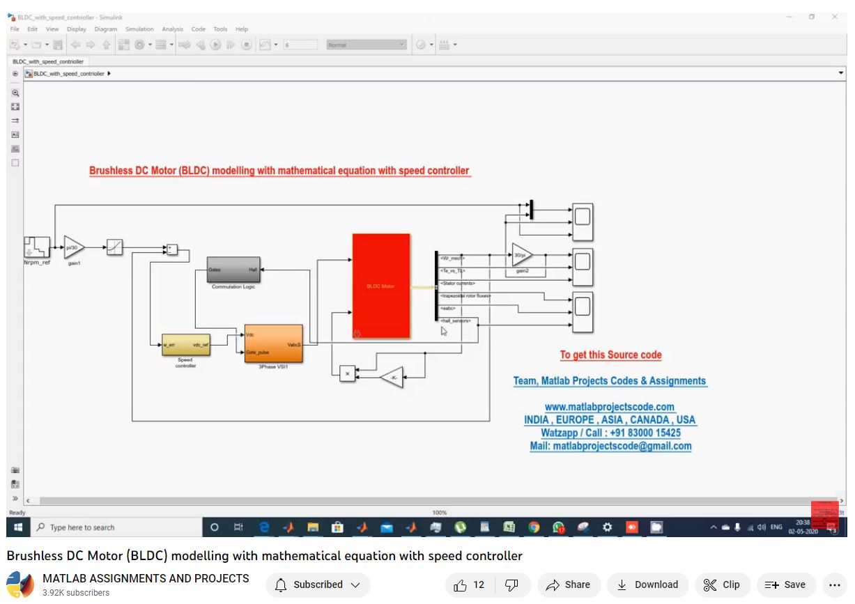 Brushless Dc Motor Bldc Modelling With Mathematical Equation With Speed Controller project thumbnail image